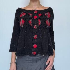 Black & Red Tartan Plaid Button Up Sweater by Pout 💋